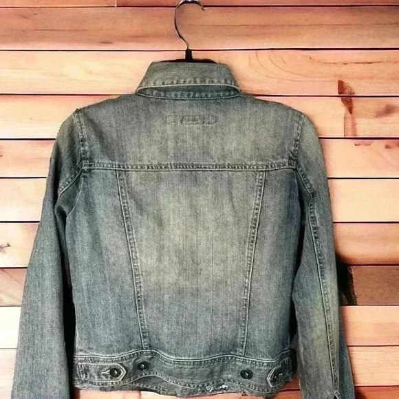 Calvin Klein Jeans Distressed Vintage Denim Jacket Women’s Small Logo Button-Up - Picture 4 of 4
